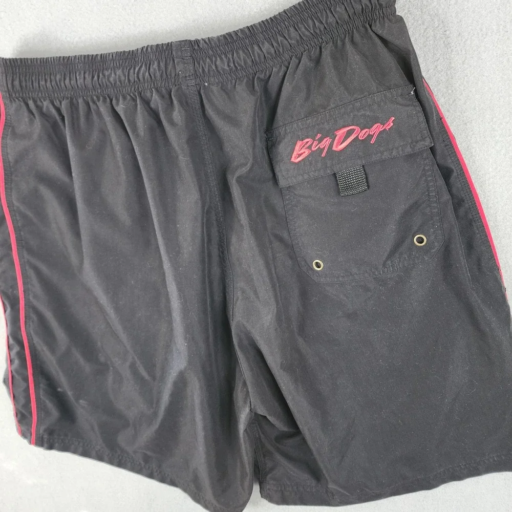 Big Dogs Black Red Striped Swim Trunks XL Mesh Lined Board‎ Shorts Drawstring XL